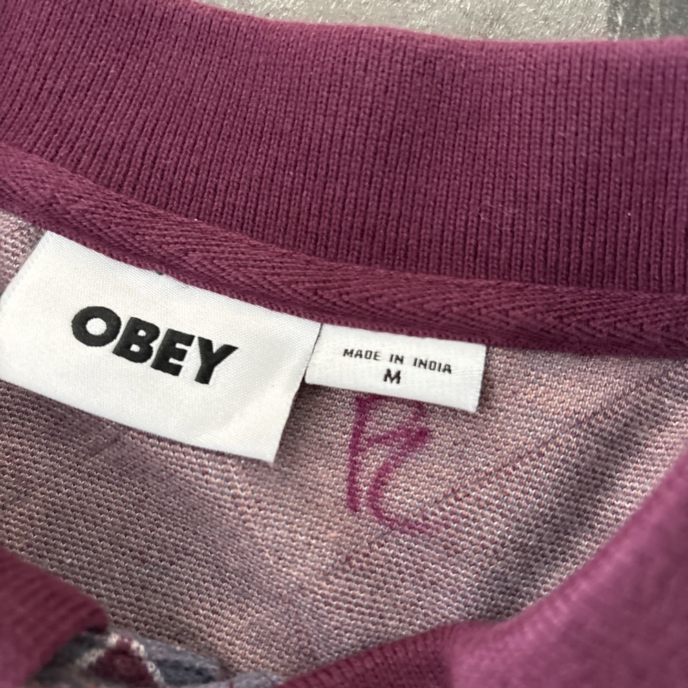 Obey Mens Medium Long Sleeve Polo Shirt Argyle pattern 100% cotton preppy - Picture 4 of 8